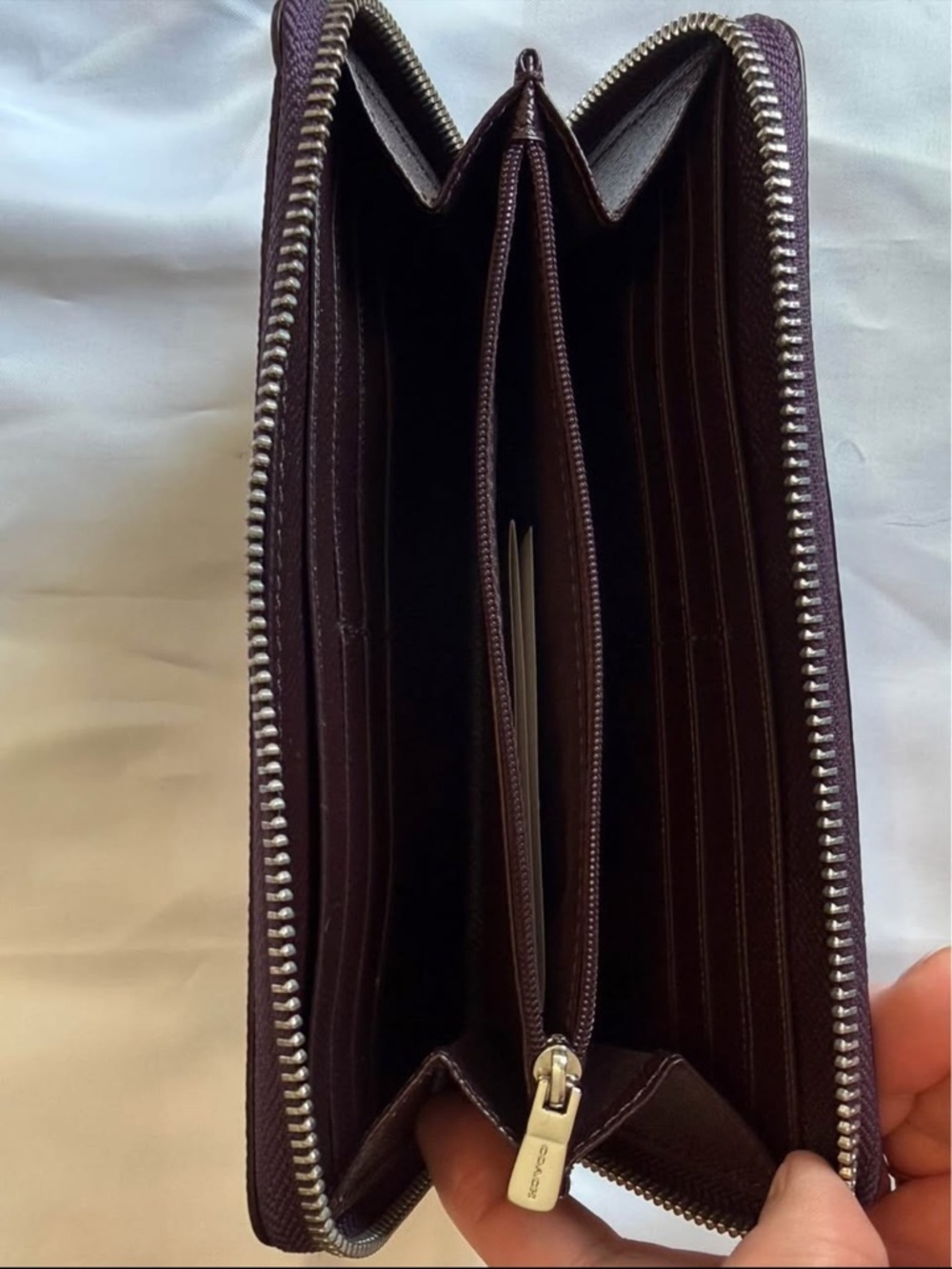 Coach Purple Zip-Around Saffiano Leather Wallet with Front Card Slot - Picture 3 of 4